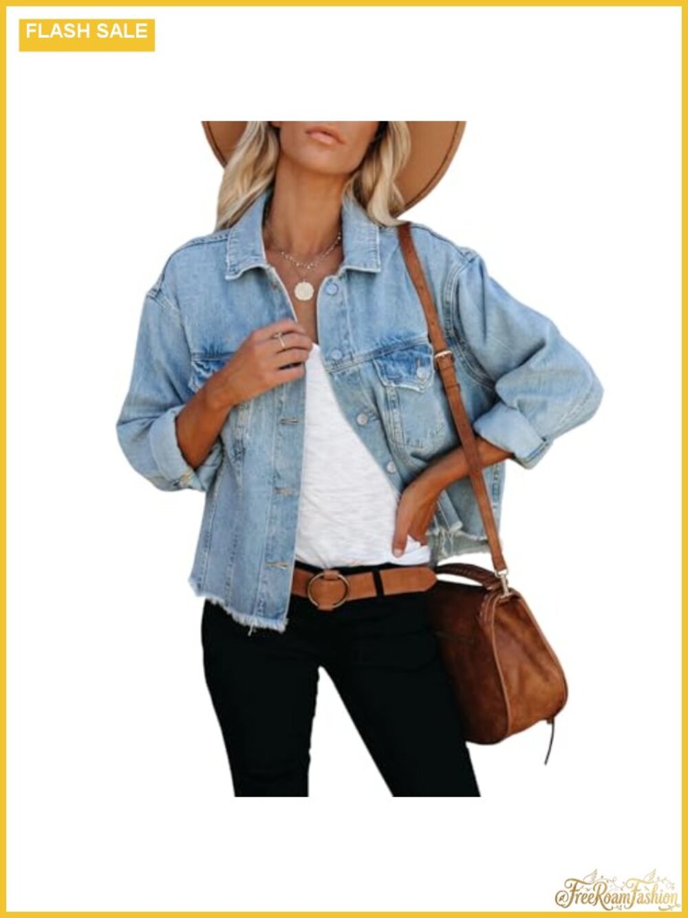 Cropped Denim Jacket Frayed Washed Button Up Jean Jacket